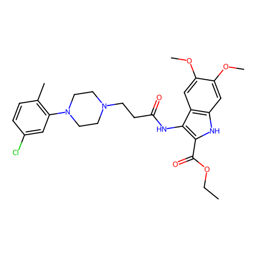 ethyl 3-({3-[4-(5-chloro-2-methylphenyl)piperazin-1-yl]propanoyl}amino)-5,6-dimethoxy-1H-indole-2-carboxylate structure