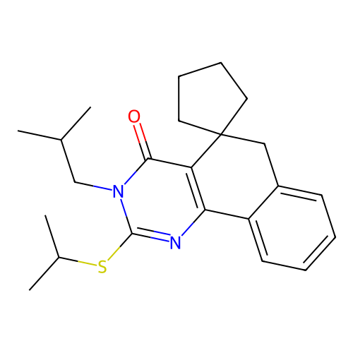 3-isobutyl-2-(isopropylthio)-3H-spiro[benzo[h]quinazoline-5,1'-cyclopentan]-4(6H)-one structure