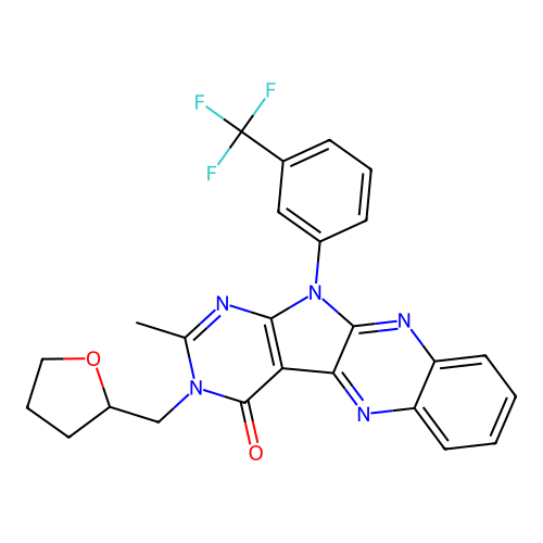 2-methyl-3-((tetrahydrofuran-2-yl)methyl)-11-(3-(trifluoromethyl)phenyl)-3H-pyrimido[5',4':4,5]pyrrolo[2,3-b]quinoxalin-4(11H)-one structure