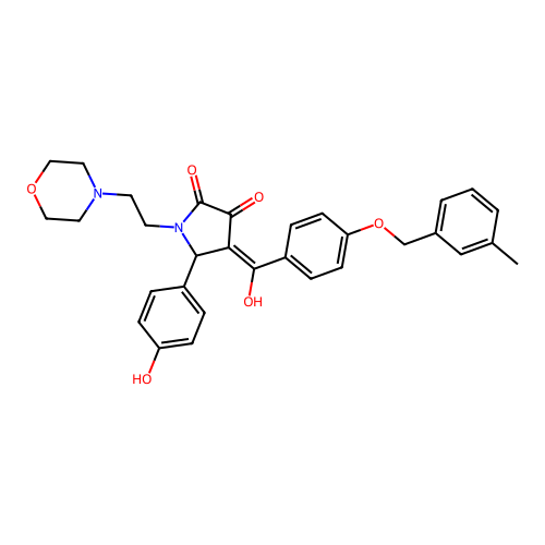 (4E)-4-(hydroxy{4-[(3-methylbenzyl)oxy]phenyl}methylidene)-5-(4-hydroxyphenyl)-1-[2-(morpholin-4-yl)ethyl]pyrrolidine-2,3-dione structure