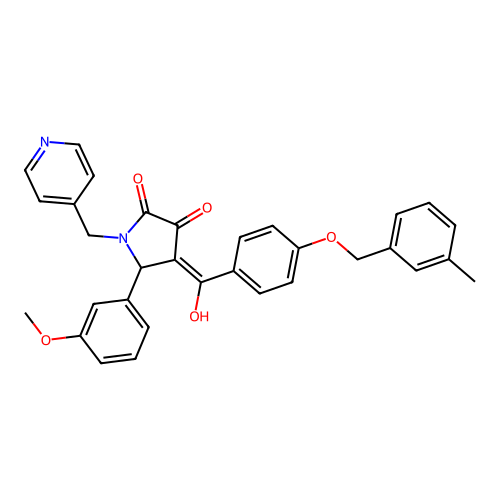 (4E)-4-[hydroxy-[4-[(3-methylphenyl)methoxy]phenyl]methylidene]-5-(3-methoxyphenyl)-1-(pyridin-4-ylmethyl)pyrrolidine-2,3-dione structure