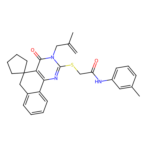 2-((3-(2-methylallyl)-4-oxo-4,6-dihydro-3H-spiro[benzo[h]quinazoline-5,1'-cyclopentan]-2-yl)thio)-N-(m-tolyl)acetamide structure