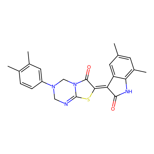 (Z)-7-(5,7-dimethyl-2-oxoindolin-3-ylidene)-3-(3,4-dimethylphenyl)-3,4-dihydro-2H-thiazolo[3,2-a][1,3,5]triazin-6(7H)-one structure