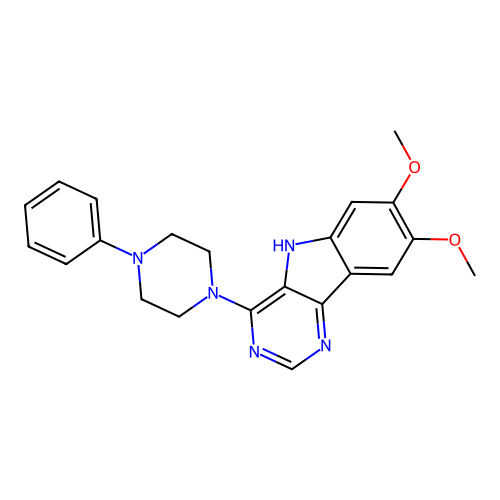7,8-dimethoxy-4-(4-phenylpiperazin-1-yl)-5H-pyrimido[5,4-b]indole structure