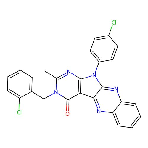 3-(2-chlorobenzyl)-11-(4-chlorophenyl)-2-methyl-3H-pyrimido[5',4':4,5]pyrrolo[2,3-b]quinoxalin-4(11H)-one structure