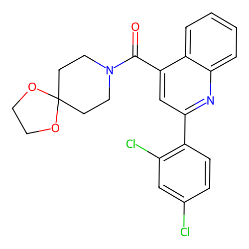 [2-(2,4-dichlorophenyl)quinolin-4-yl]-(1,4-dioxa-8-azaspiro[4.5]decan-8-yl)methanone structure