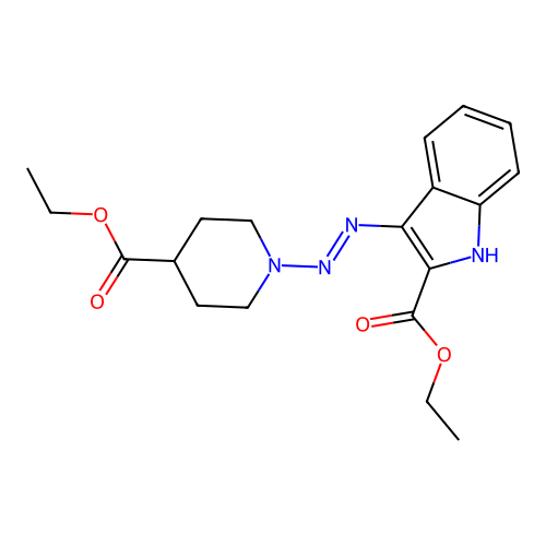 ethyl 3-{(E)-[4-(ethoxycarbonyl)piperidin-1-yl]diazenyl}-1H-indole-2-carboxylate structure