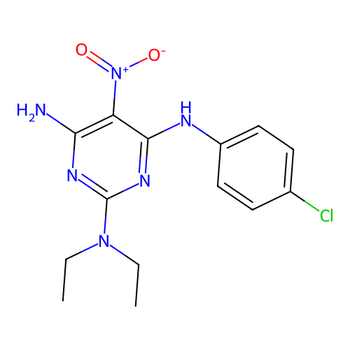 {4-Amino-6-[(4-chlorophenyl)amino]-5-nitropyrimidin-2-yl}diethylamine structure