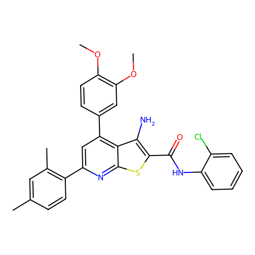 3-amino-N-(2-chlorophenyl)-4-(3,4-dimethoxyphenyl)-6-(2,4-dimethylphenyl)thieno[2,3-b]pyridine-2-carboxamide structure