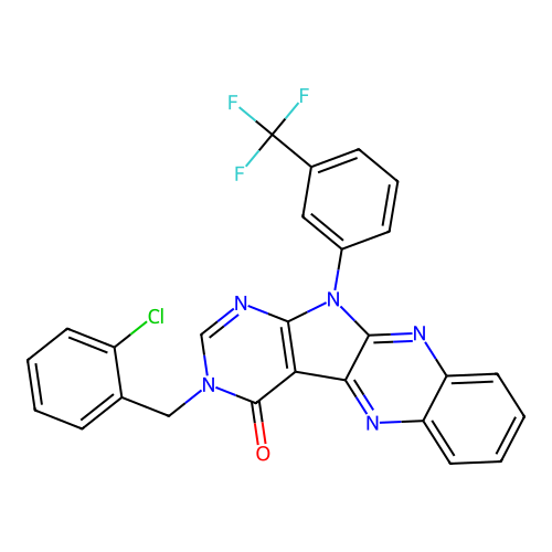 3-(2-chlorobenzyl)-11-(3-(trifluoromethyl)phenyl)-3H-pyrimido[5',4':4,5]pyrrolo[2,3-b]quinoxalin-4(11H)-one structure