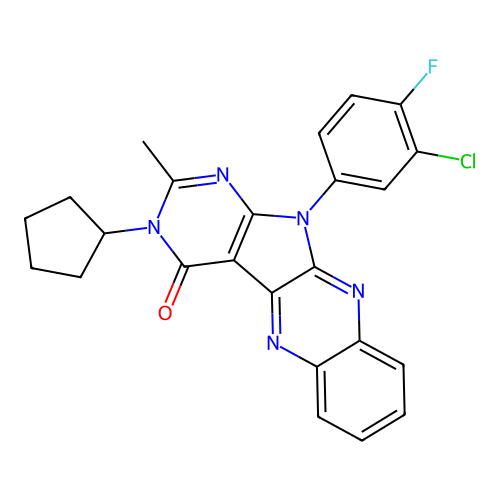11-(3-chloro-4-fluorophenyl)-3-cyclopentyl-2-methyl-3,11-dihydro-4H-pyrimido[5',4':4,5]pyrrolo[2,3-b]quinoxalin-4-one structure