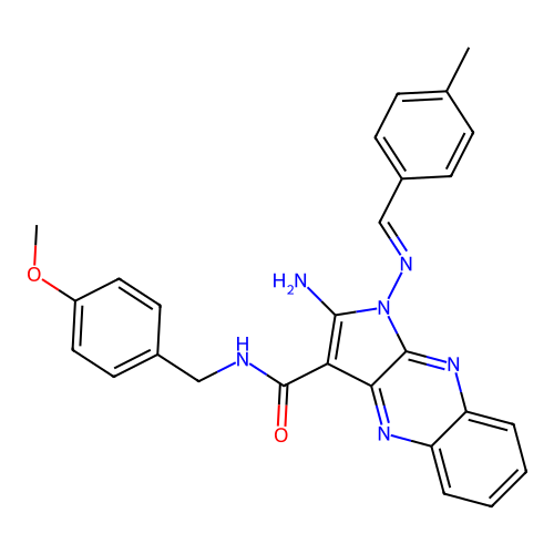 (E)-2-amino-N-(4-methoxybenzyl)-1-((4-methylbenzylidene)amino)-1H-pyrrolo[2,3-b]quinoxaline-3-carboxamide structure