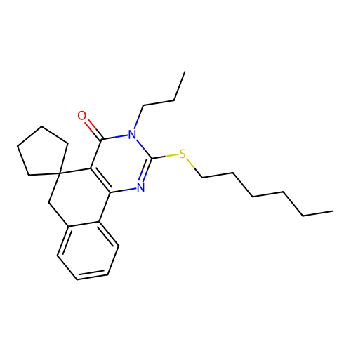 2-(hexylthio)-3-propyl-3H-spiro[benzo[h]quinazoline-5,1'-cyclopentan]-4(6H)-one structure