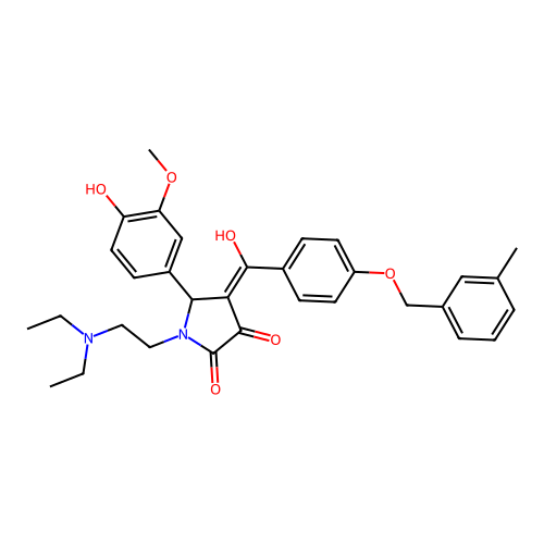 (4E)-1-(2-diethylaminoethyl)-5-(4-hydroxy-3-methoxyphenyl)-4-[hydroxy-[4-[(3-methylphenyl)methoxy]phenyl]methylidene]pyrrolidine-2,3-dione structure