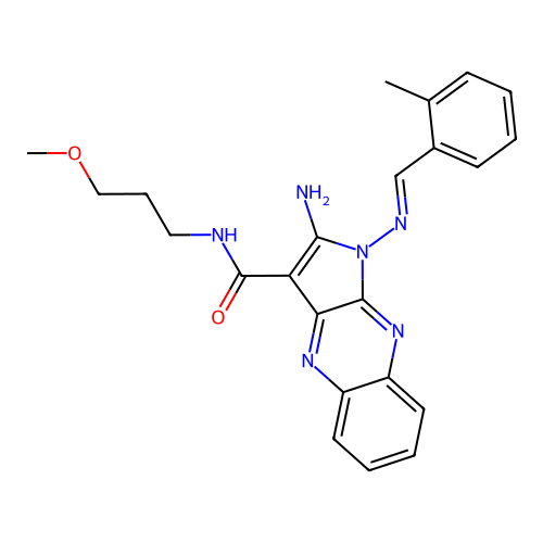 2-amino-N-(3-methoxypropyl)-1-[(E)-[(2-methylphenyl)methylidene]amino]-1H-pyrrolo[2,3-b]quinoxaline-3-carboxamide structure