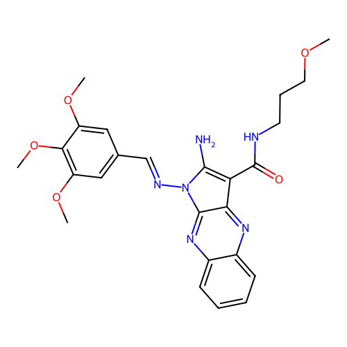 2-amino-N-(3-methoxypropyl)-1-{[(E)-(3,4,5-trimethoxyphenyl)methylidene]amino}-1H-pyrrolo[2,3-b]quinoxaline-3-carboxamide structure