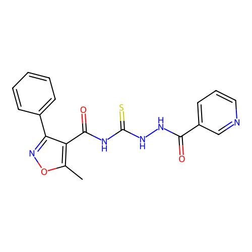 5-methyl-3-phenyl-N-[(pyridine-3-carbonylamino)carbamothioyl]-1,2-oxazole-4-carboxamide structure
