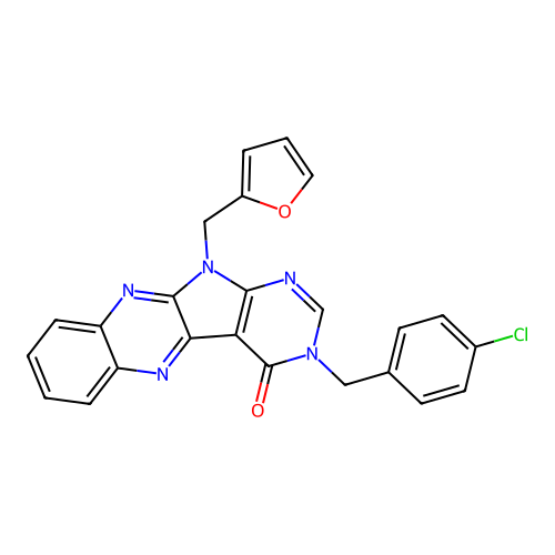 3-(4-chlorobenzyl)-11-(furan-2-ylmethyl)-3,11-dihydro-4H-pyrimido[5',4':4,5]pyrrolo[2,3-b]quinoxalin-4-one structure