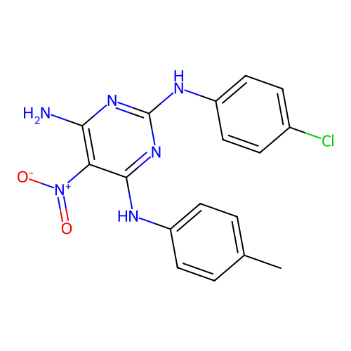 {6-Amino-2-[(4-chlorophenyl)amino]-5-nitropyrimidin-4-yl}(4-methylphenyl)amine structure