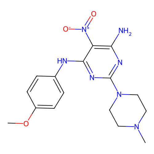 [6-Amino-2-(4-methylpiperazinyl)-5-nitropyrimidin-4-yl](4-methoxyphenyl)amine structure