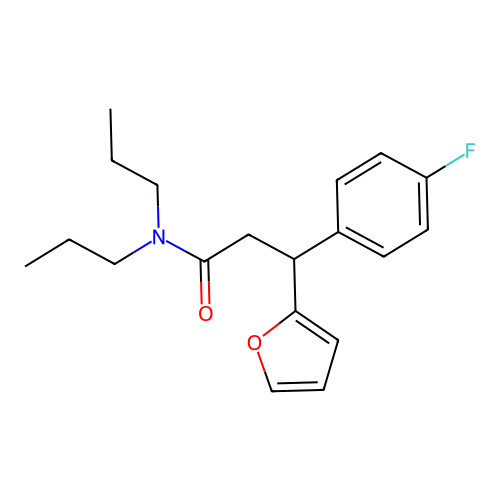 3-(4-fluorophenyl)-3-(furan-2-yl)-N,N-dipropylpropanamide structure