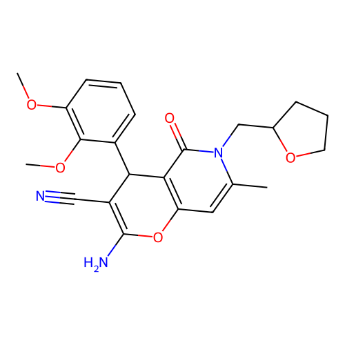 2-amino-4-(2,3-dimethoxyphenyl)-7-methyl-5-oxo-6-((tetrahydrofuran-2-yl)methyl)-5,6-dihydro-4H-pyrano[3,2-c]pyridine-3-carbonitrile structure