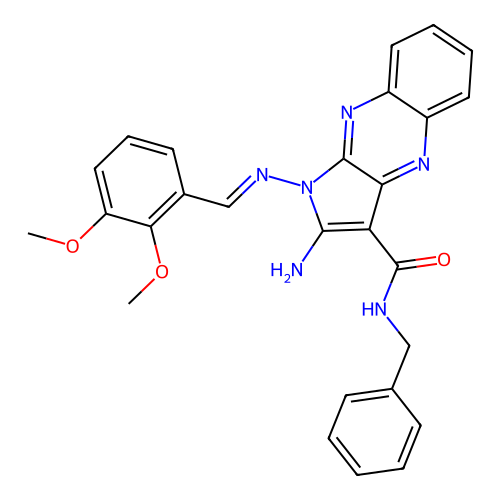 (E)-2-amino-N-benzyl-1-((2,3-dimethoxybenzylidene)amino)-1H-pyrrolo[2,3-b]quinoxaline-3-carboxamide structure