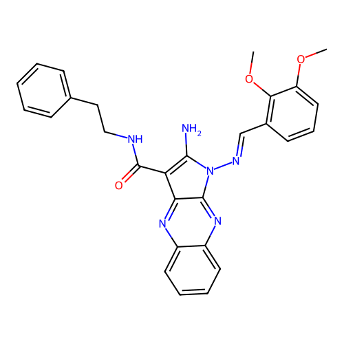 (E)-2-amino-1-((2,3-dimethoxybenzylidene)amino)-N-phenethyl-1H-pyrrolo[2,3-b]quinoxaline-3-carboxamide structure