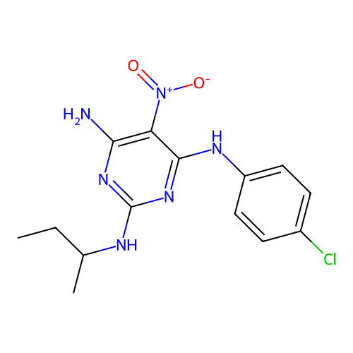 {6-Amino-2-[(methylpropyl)amino]-5-nitropyrimidin-4-yl}(4-chlorophenyl)amine structure