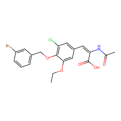 (2E)-2-(acetylamino)-3-{4-[(3-bromobenzyl)oxy]-3-chloro-5-ethoxyphenyl}prop-2-enoic acid structure