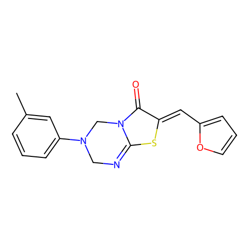 (7Z)-7-(furan-2-ylmethylidene)-3-(3-methylphenyl)-2,4-dihydro-[1,3]thiazolo[3,2-a][1,3,5]triazin-6-one structure