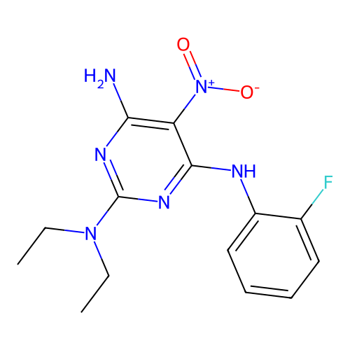 {4-Amino-6-[(2-fluorophenyl)amino]-5-nitropyrimidin-2-yl}diethylamine structure