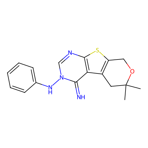 4-imino-6,6-dimethyl-N-phenyl-4,5,6,8-tetrahydro-3H-pyrano[4',3':4,5]thieno[2,3-d]pyrimidin-3-amine structure
