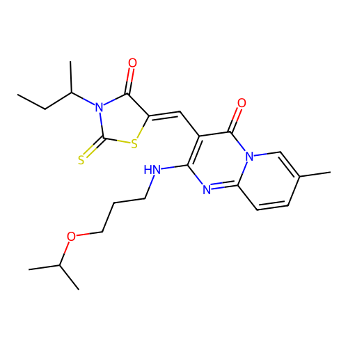 (Z)-3-(sec-butyl)-5-((2-((3-isopropoxypropyl)amino)-7-methyl-4-oxo-4H-pyrido[1,2-a]pyrimidin-3-yl)methylene)-2-thioxothiazolidin-4-one structure