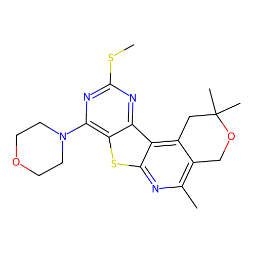2,2,5-trimethyl-10-(methylsulfanyl)-8-(morpholin-4-yl)-1,4-dihydro-2H-pyrano[4'',3'':4',5']pyrido[3',2':4,5]thieno[3,2-d]pyrimidine structure