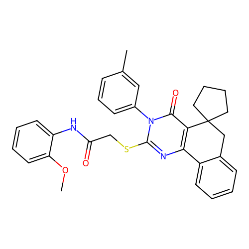 N-(2-methoxyphenyl)-2-((4-oxo-3-(m-tolyl)-4,6-dihydro-3H-spiro[benzo[h]quinazoline-5,1'-cyclopentan]-2-yl)thio)acetamide structure