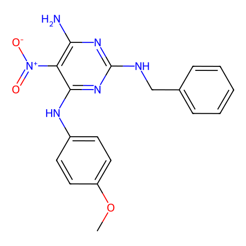 N2-Benzyl-N4-(4-methoxyphenyl)-5-nitropyrimidine-2,4,6-triamine structure