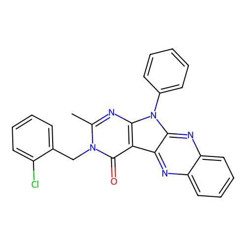 3-(2-chlorobenzyl)-2-methyl-11-phenyl-3H-pyrimido[5',4':4,5]pyrrolo[2,3-b]quinoxalin-4(11H)-one structure