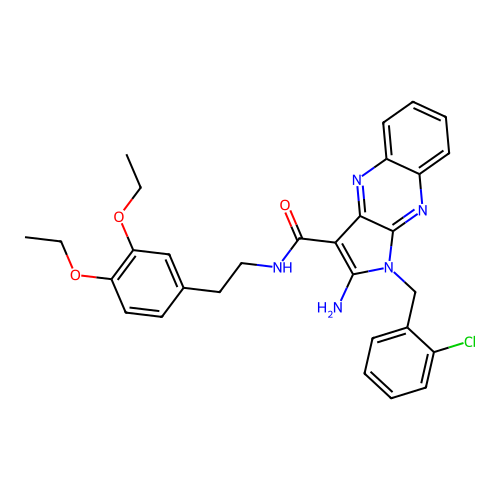 2-amino-1-(2-chlorobenzyl)-N-(3,4-diethoxyphenethyl)-1H-pyrrolo[2,3-b]quinoxaline-3-carboxamide structure