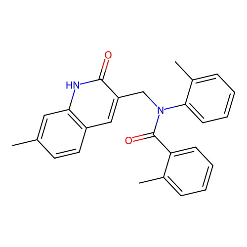 2-methyl-N-[(7-methyl-2-oxo-1H-quinolin-3-yl)methyl]-N-(2-methylphenyl)benzamide structure