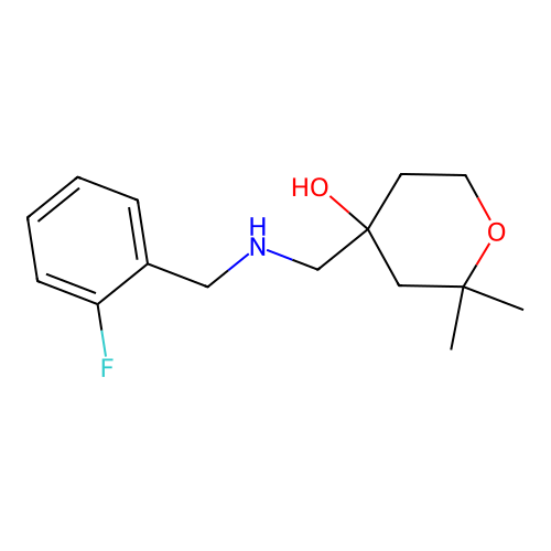 4-{[(2-fluorobenzyl)amino]methyl}-2,2-dimethyltetrahydro-2H-pyran-4-ol structure