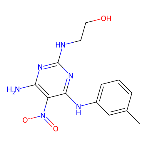 2-({4-Amino-6-[(3-methylphenyl)amino]-5-nitropyrimidin-2-yl}amino)ethanol structure