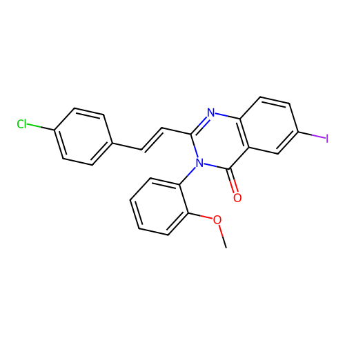 (E)-2-(4-chlorostyryl)-6-iodo-3-(2-methoxyphenyl)quinazolin-4(3H)-one structure
