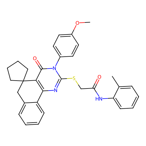 2-((3-(4-methoxyphenyl)-4-oxo-4,6-dihydro-3H-spiro[benzo[h]quinazoline-5,1'-cyclopentan]-2-yl)thio)-N-(o-tolyl)acetamide structure