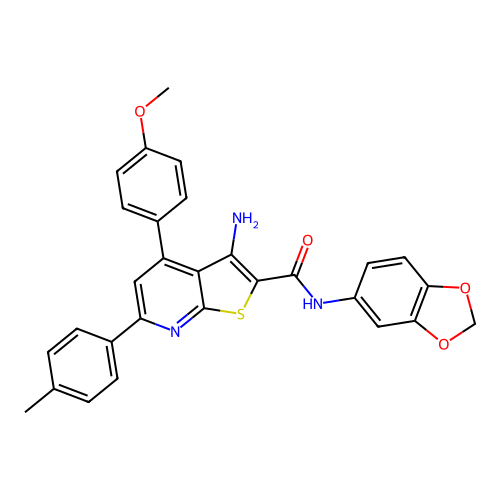 3-amino-N-(1,3-benzodioxol-5-yl)-4-(4-methoxyphenyl)-6-(4-methylphenyl)thieno[2,3-b]pyridine-2-carboxamide structure