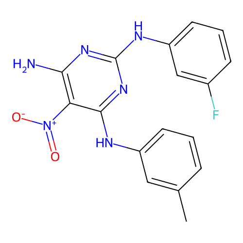 N~2~-(3-fluorophenyl)-N~4~-(3-methylphenyl)-5-nitropyrimidine-2,4,6-triamine structure