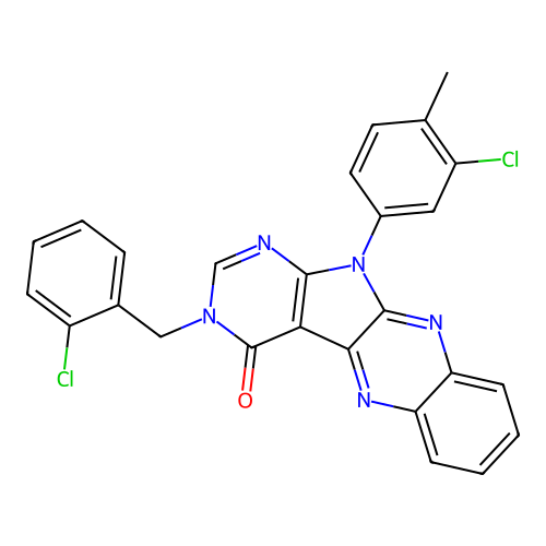 11-(3-chloro-4-methylphenyl)-3-(2-chlorobenzyl)-3H-pyrimido[5',4':4,5]pyrrolo[2,3-b]quinoxalin-4(11H)-one structure