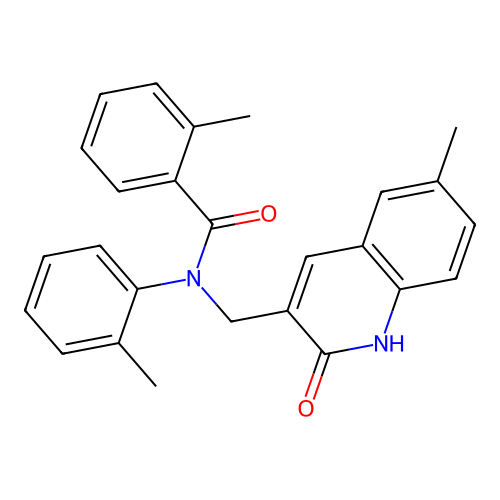 2-methyl-N-[(6-methyl-2-oxo-1H-quinolin-3-yl)methyl]-N-(2-methylphenyl)benzamide structure