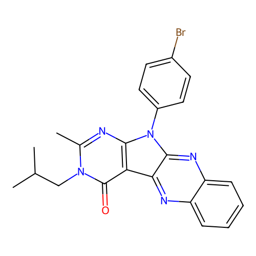 11-(4-bromophenyl)-2-methyl-3-(2-methylpropyl)-3,11-dihydro-4H-pyrimido[5',4':4,5]pyrrolo[2,3-b]quinoxalin-4-one structure