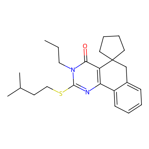 2-(isopentylthio)-3-propyl-3H-spiro[benzo[h]quinazoline-5,1'-cyclopentan]-4(6H)-one structure